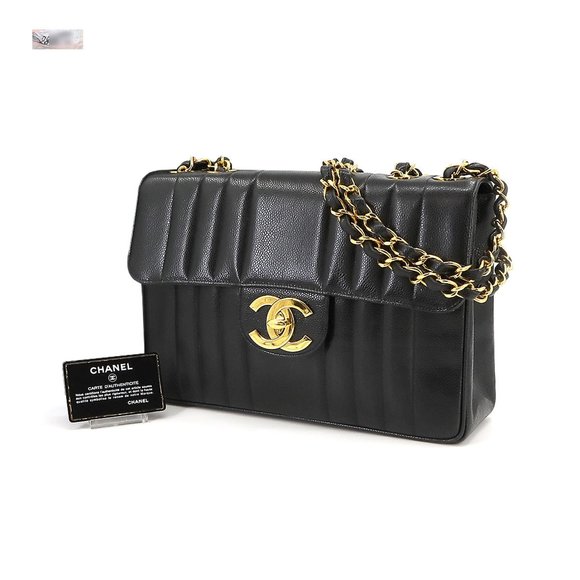 CHANEL Mademoiselle Chain Shoulder Bag Caviar Skin Leather Black Gold Hardware V - Picture 9 of 9